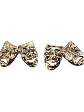 14K Yellow Gold Comedy and Tragedy Theater Mask Cufflinks #24445